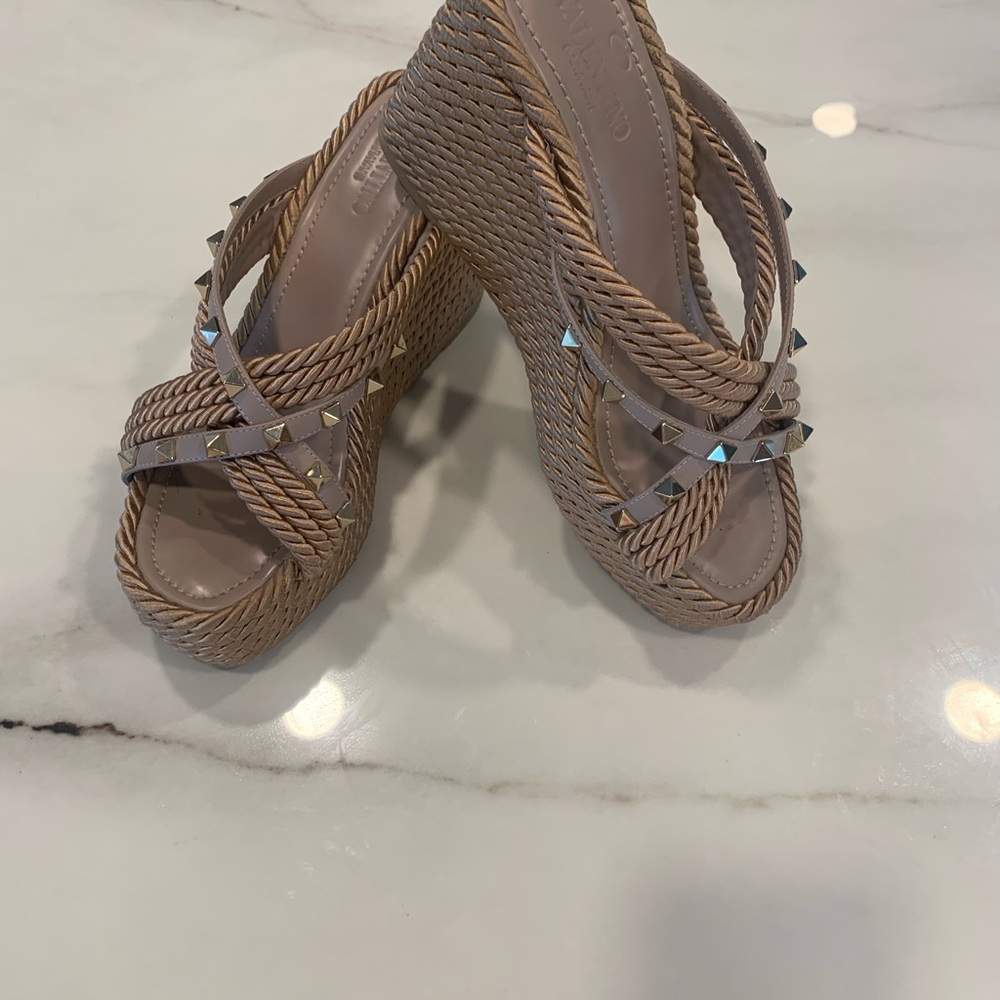Valentino Rockstud Espadrille Wedge Sandals